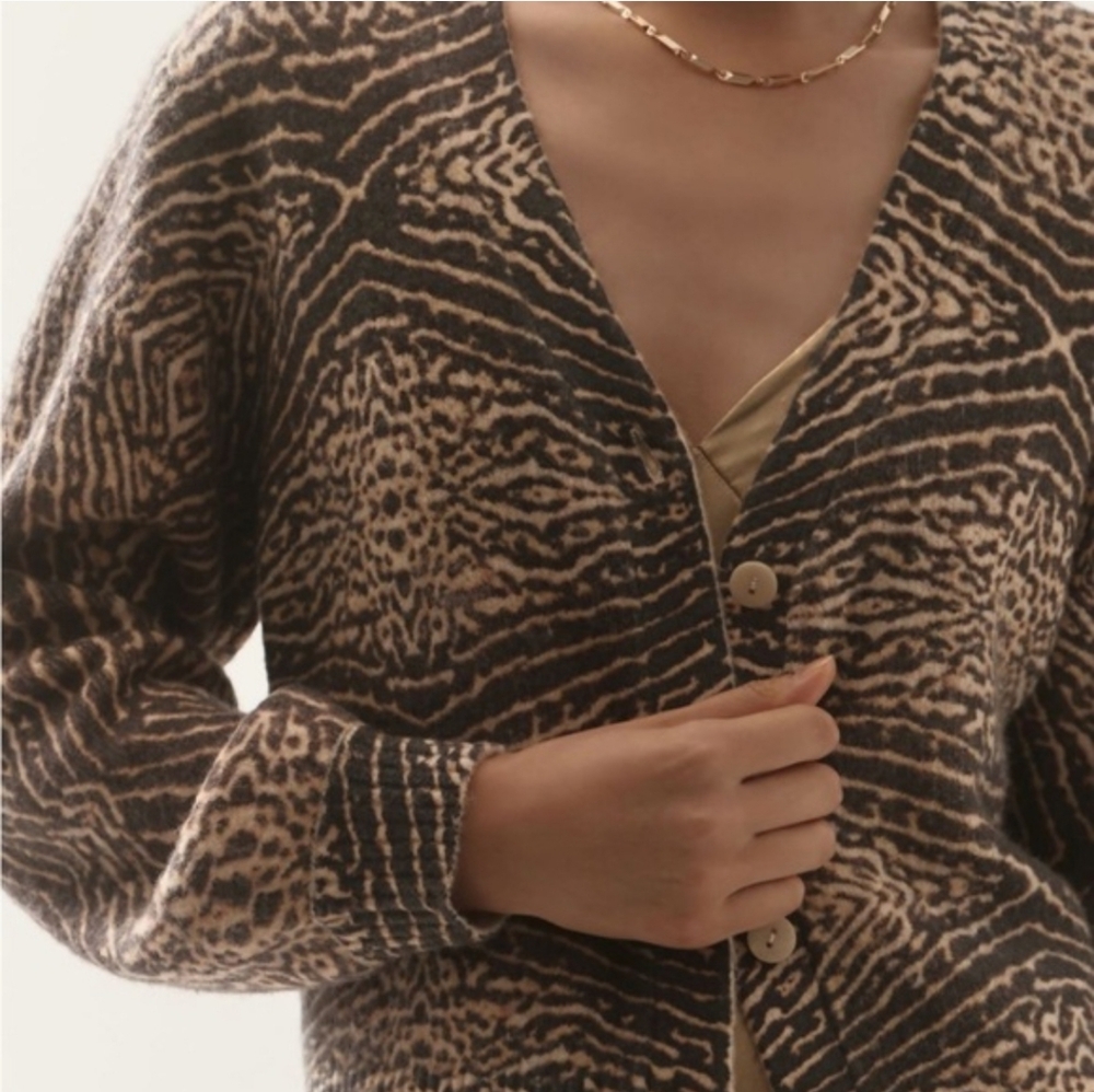 ANTHROPOLOGIE x Kachel Artistic Soft Wool Blend V Neck Cardigan Cocoa Brown XS